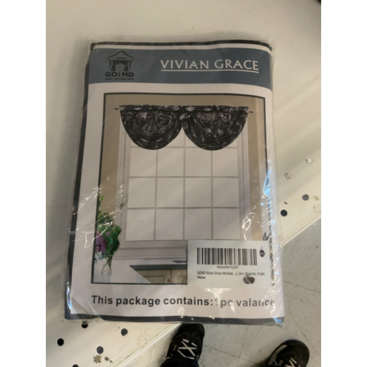 GOHD Vivian Grace Window Valance, 54 x 18, Farmhouse Elegant Taffeta Fabric with Beautiful Prints, Waterfall Valances for Windows, Purple