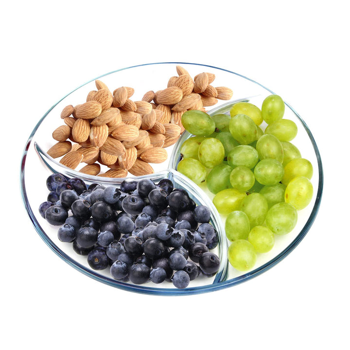 Nutriups Divided Square Glass Plate with 5 Compartments, Set of 2, 10 Inch