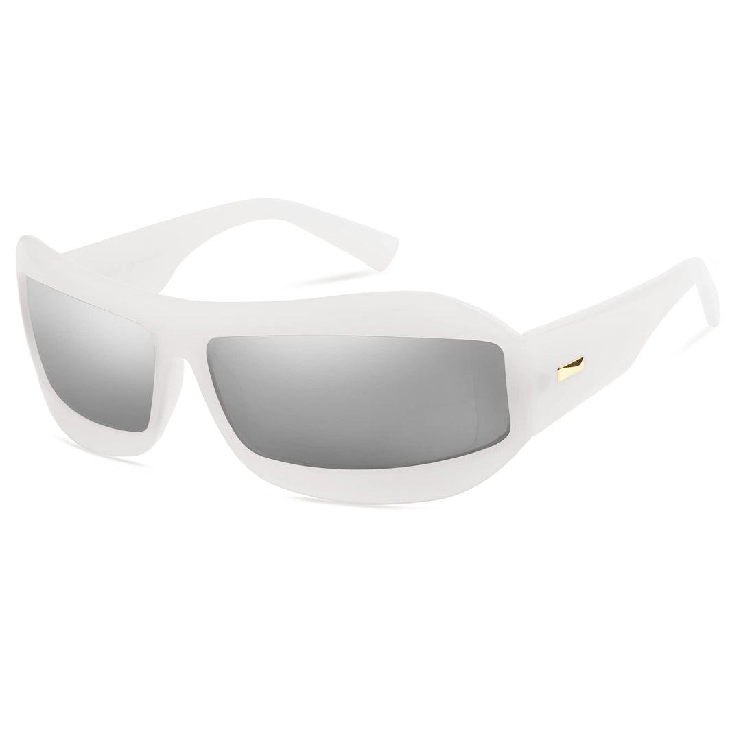 SOJOS Wrap Around Futuristic Sunglasses for Women Men Shield Flat Top Sunglasses Sun Glasses SJ2268 White Frame Silver Lens