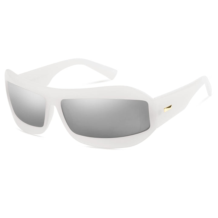 SOJOS Wrap Around Futuristic Sunglasses for Women Men Shield Flat Top Sunglasses Sun Glasses SJ2268 White Frame Silver Lens