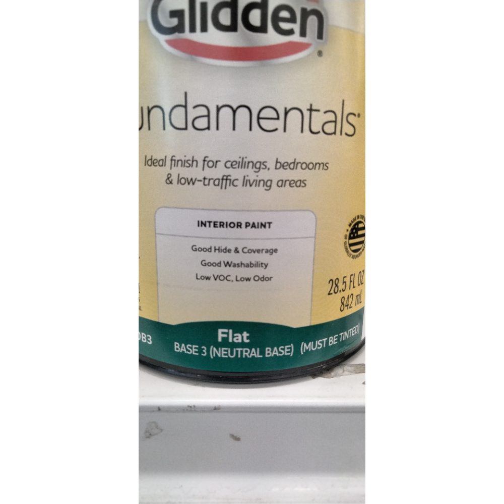 Glidden Fundamentals Interior Paint, Tintable Base, Flat, 1 Quart