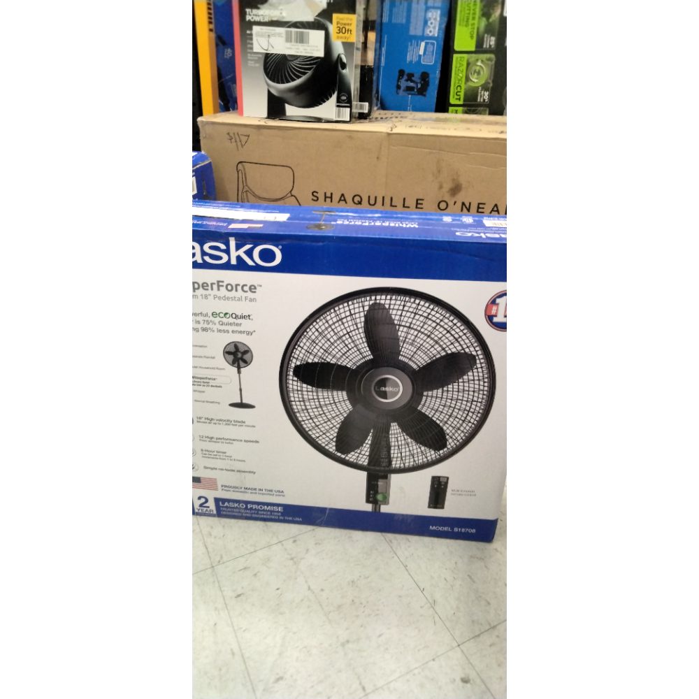 Lasko Oscillating 18-inch EcoQuiet DC Motor 12-Speed Pedestal Fan with Remote Control, Black, S18708, Large