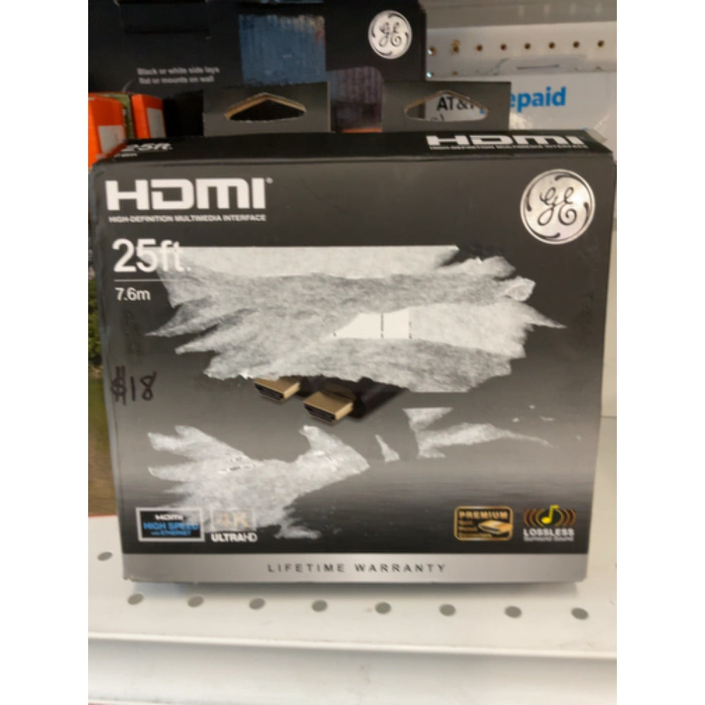 GE 25ft 4K HDMI 2.0 Cable with Ethernet  Gold-Plated Connectors  Black  48723
