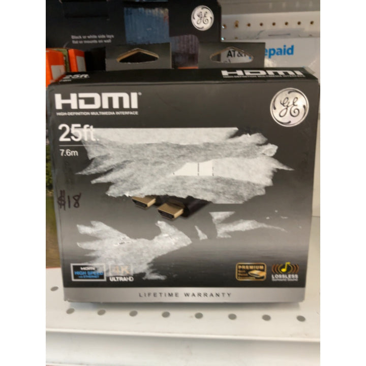 GE 25ft 4K HDMI 2.0 Cable with Ethernet  Gold-Plated Connectors  Black  48723