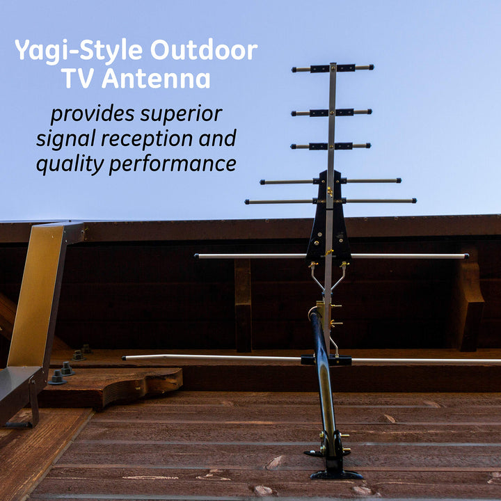 GE Outdoor HD Digital TV Antenna, Long Range OTA HDTV Antenna, Yagi Style Design, Supports 4K 1080P HD Smart TV VHF UHF, J Mount Included for Attic or Outdoor, Weather Resistant, 33685