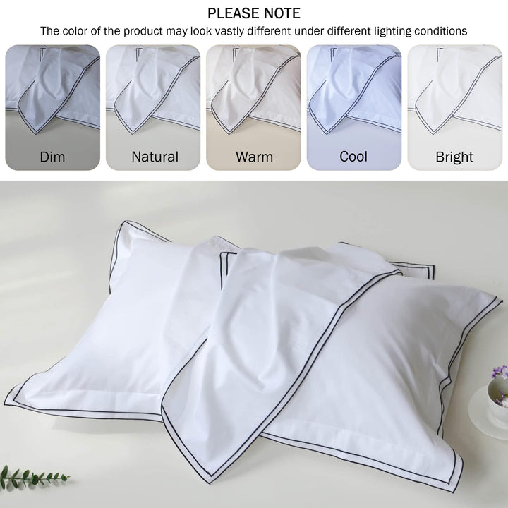 Ranznaz Cotton King Size Pillow Shams Set of 2, 100% Cotton Embroidery Trims Pillowcases with Envelope Closure, Softer and Breathable Elegant Pillow Cover for Bedding, 20 x 36 Chocolate