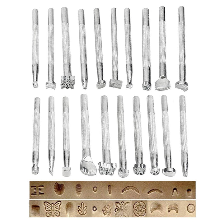 KIDENEI 31 PCS Leather Craft Set, Include 20 Leather Stamping Tools, 1 Leather Hammer, 1 Swivel Knife, 5 Tracing Pen and 4 Tracing Paper, Leather Carving Tools Kit for Leather Crafting