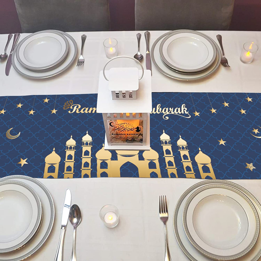 Ramadan Mubarak Table Runner Table Decorations - Ramadan Mosque Lantern Islamic Happy Ramadan Mubarak 2025 Party Supplies Decorations, 13.8x71 inches