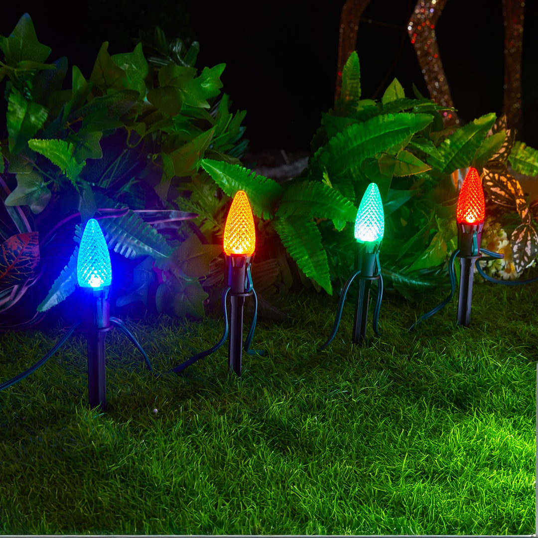 7.5 Inch 100-Pack Christmas Light Stakes for C7 C9 Christmas Lights Outdoor, Universal Plastic Light Stakes for Outdoor Holiday Lights Use on Garden Lawn Patio Path Walkway - Black