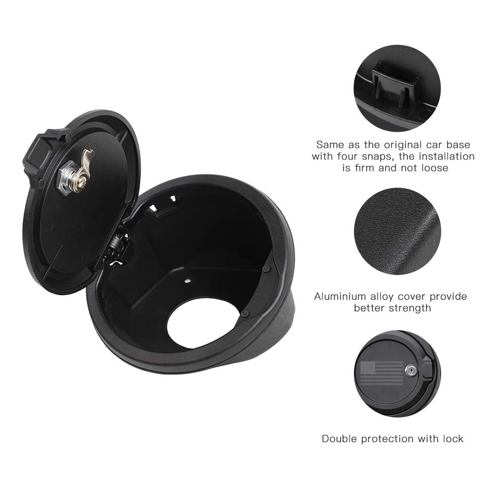 JeCar Fuel Filler Cover Locking Gas Tank Door Aluminum Alloy Gas Cap Cover Exterior Accessories Compatible with Jeep Wrangler 2018-2024 JL JLU, US Flag