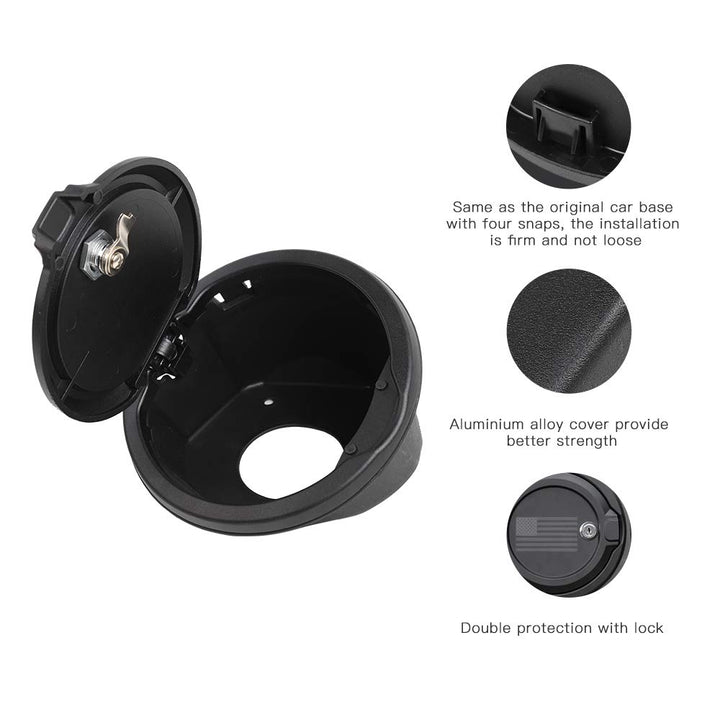 JeCar Fuel Filler Cover Locking Gas Tank Door Aluminum Alloy Gas Cap Cover Exterior Accessories Compatible with Jeep Wrangler 2018-2024 JL JLU, US Flag