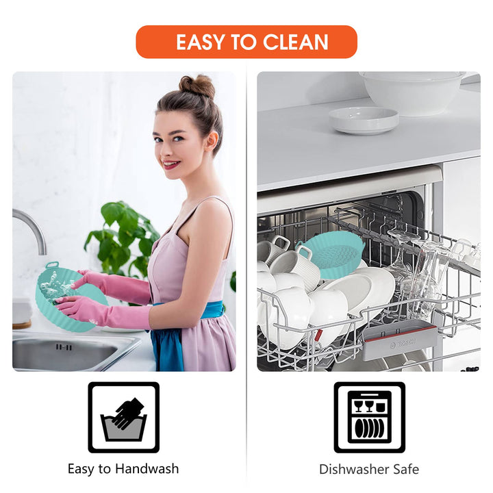 Hiyaloo 2Pcs Air Fryer Silicone Liners 7.5'' Round BPA Free Non Stick Silicone Reusable Parchment Paper Replacement Fits 3-5QT Air Fryer (Blue+Grey, 2), 7.68''x 6.89''x 1.96 ''