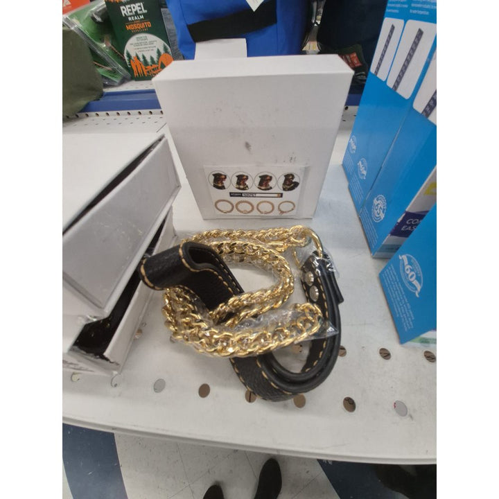Unbranded Dog Collar - Gold Chain, Black Leather, Stylish Accessory