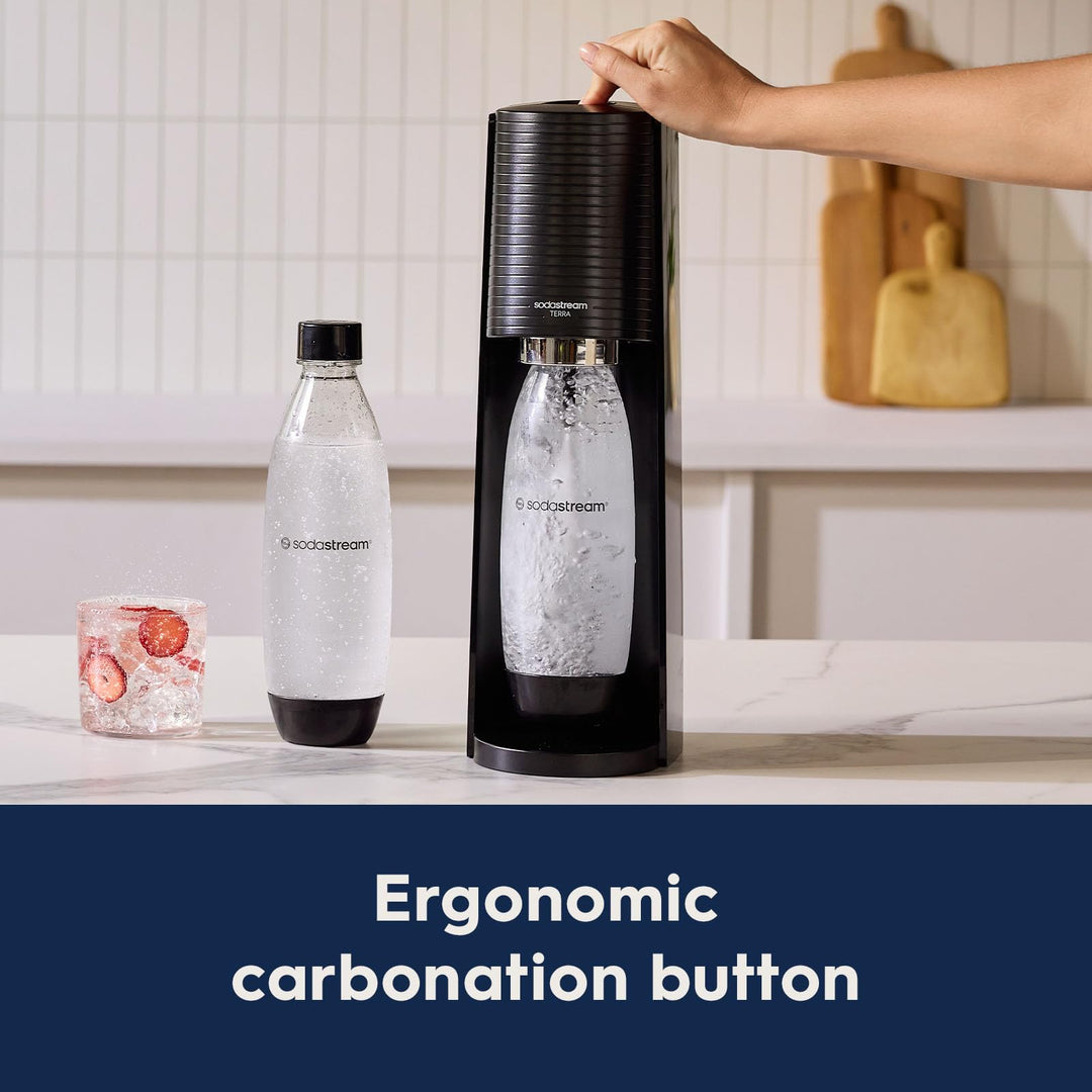 SodaStream Terra Sparkling Water Maker (Black) with CO2 and Dishwasher Safe Bottle