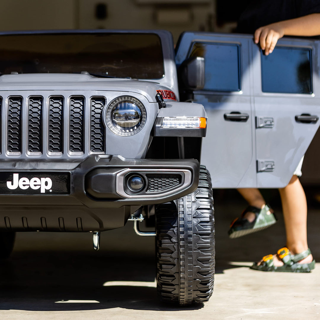 Hyper Jeep Gladiator 12V Kids Ride On Car, 2 Seater with Real Doors & Sound Controls, for Children Aged 3 and Up (Gray)
