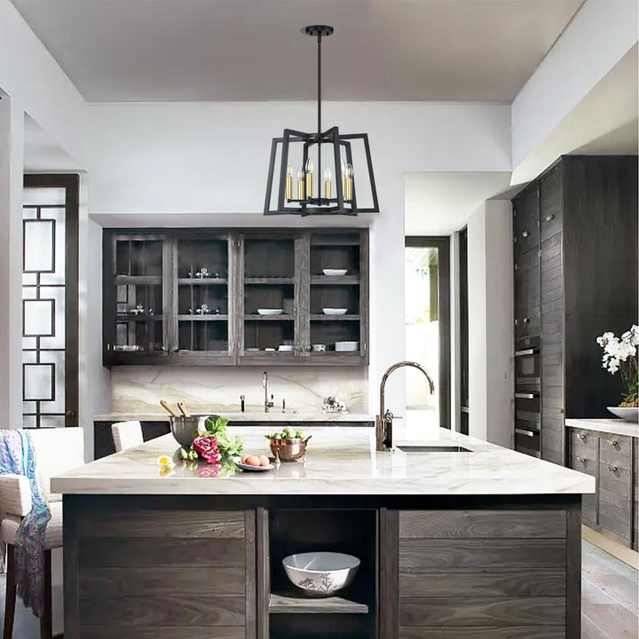 Dolaimi House Lantern Cage Farmhouse Kitchen Island Pendant Light Fixture,Rustic Black Metal Modern Industrial Gold Finish for Dining Room Bedroom Foyer Entry Porch Over Sink (E12 Base, 6 Light)