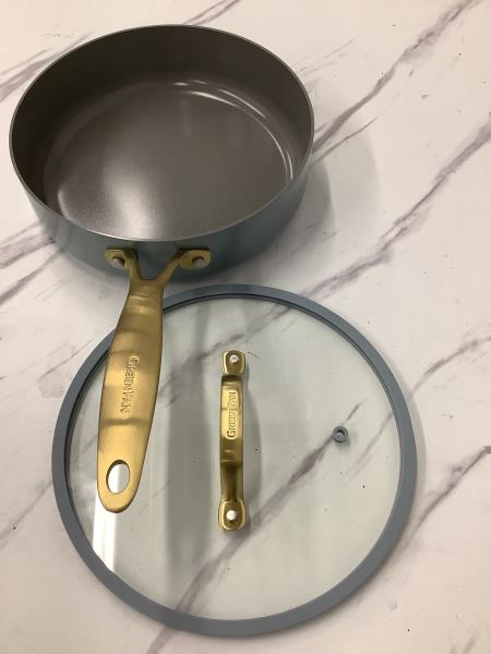 GreenPan Magneto 2 Saucepan with Lid - Blue Grey with Gold Handle Retail $50.00