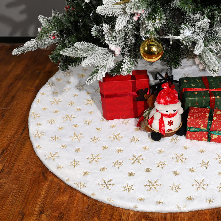 48 Inch Christmas Tree Skirt - Vonhen Plush Bronzing Xmas Tree Skirt Thickened Faur Fur Tree Skirt for Merry Christmas Party Christmas Tree Decoration