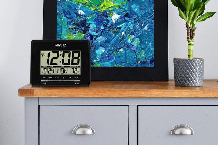 Sharp Atomic Desktop Clock â€“ Auto Set Digital Alarm Clock - Atomic Accuracy - Easy to Read Screen with Time/Date/Temperature Display- Perfect for Nightstand or Desk
