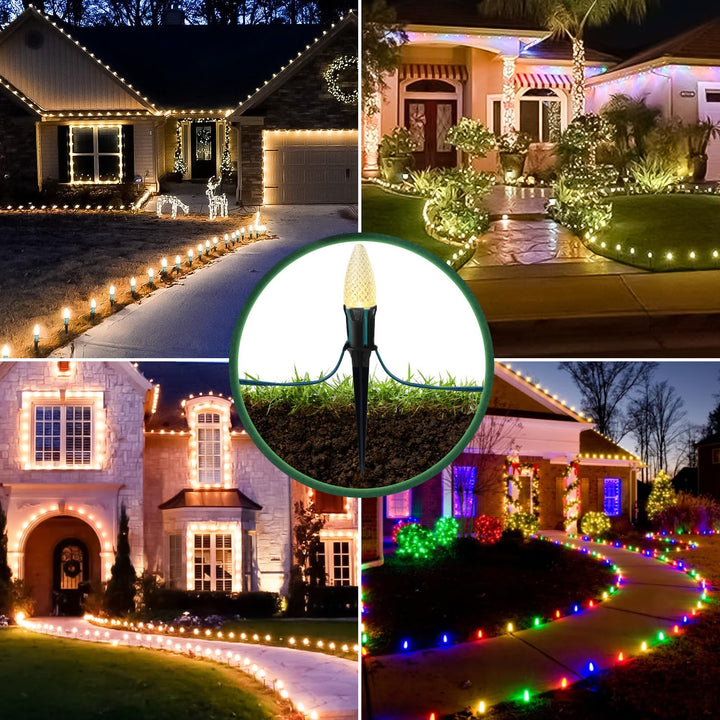 7.5 Inch 100-Pack Christmas Light Stakes for C7 C9 Christmas Lights Outdoor, Universal Plastic Light Stakes for Outdoor Holiday Lights Use on Garden Lawn Patio Path Walkway - Black
