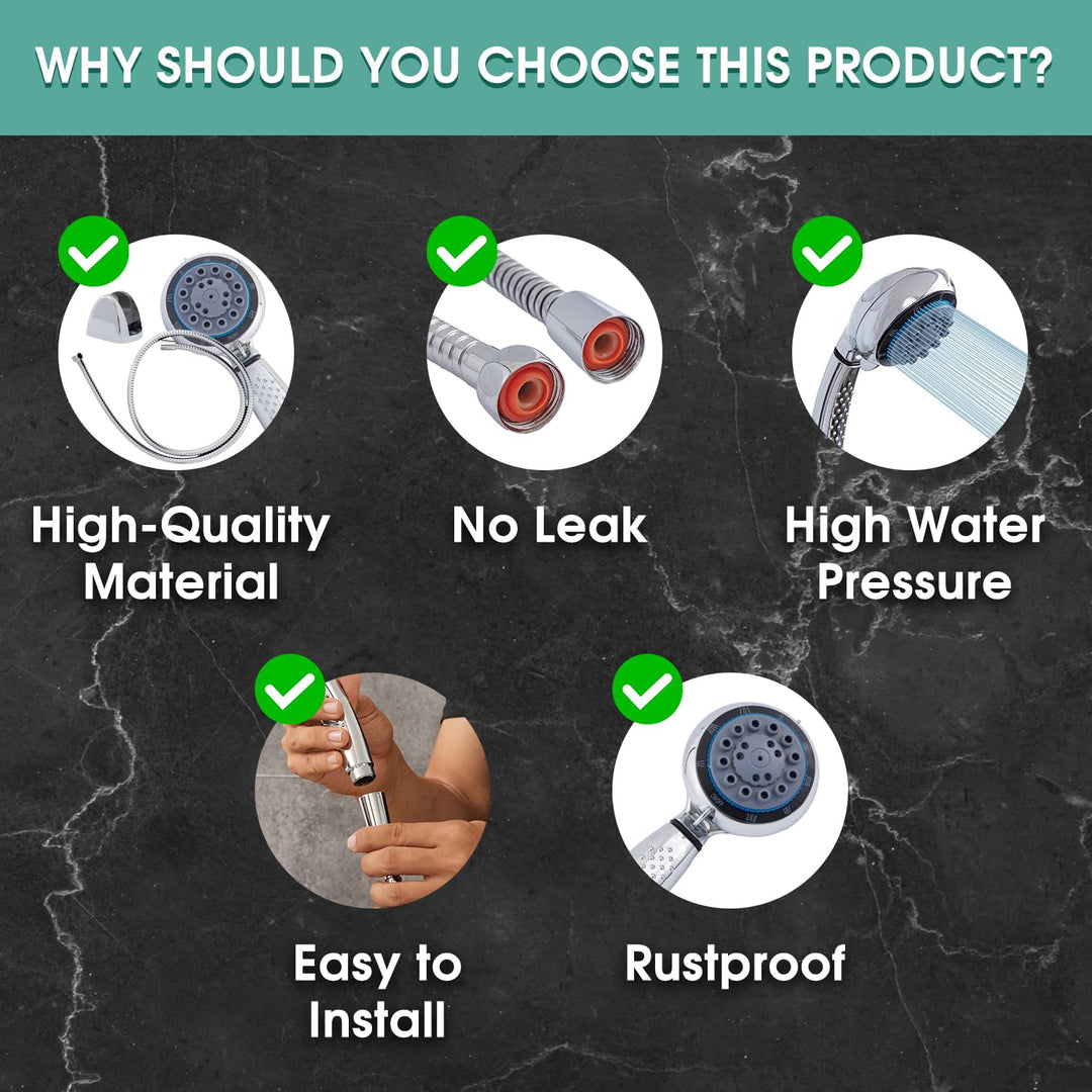Hobylife High Pressure 8 Functions Shower Head with Handheld - Powerful Detachable Shower Head Set for Low Water Pressure - Tool-less 1-Min Installation, Extra Long 60" Stainless Steel Hose (Chrome)