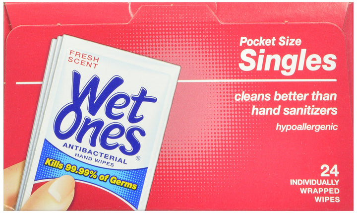Wet Ones Antibacterial Hand and Face Wipes Singles, 24 Count Retail $5.00