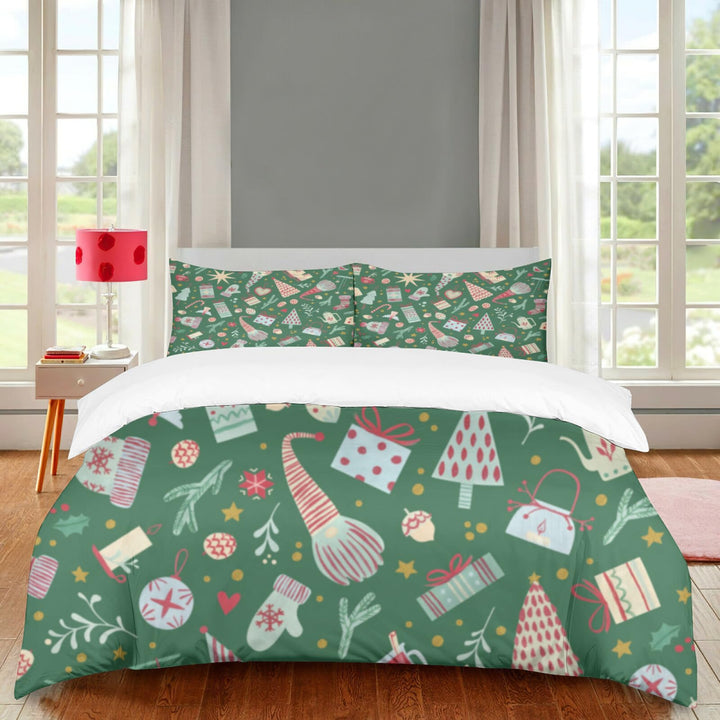Christmas Duvet Cover Set, Christmas Theme Santa Claus/Snowmen/Snowflakes Pattern Tree/Letter Printed Pattern Down Duvet Cover Three Piece Set, Holiday New Year Gift Bedroom Decor(Twin Green)