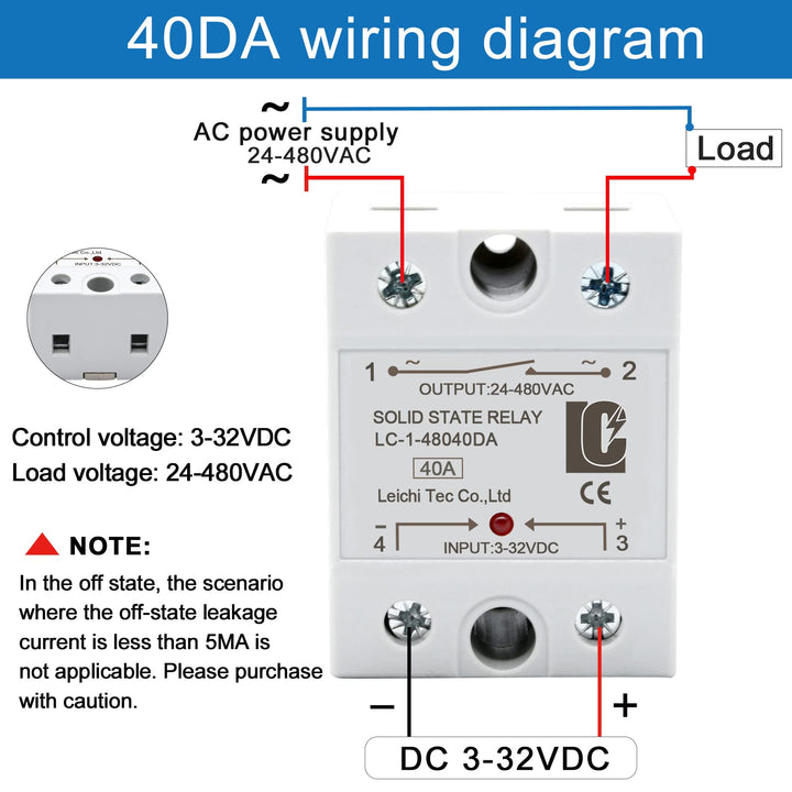 LCLCTC SSR 40 DA Solid State Relay DC to AC (Input 3-32V DC Output 24-480V AC), 40A (DC to AC 40A)Ã¢â‚¬Â¦