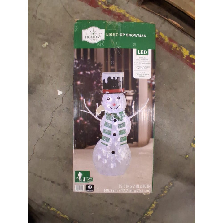 Holiday Time Light-Up Snowman - LED, Indoor/Outdoor, Easy Assembly, 19.5 x 7 x 30 Retail $40.00