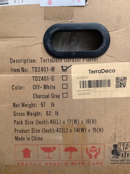 TerraDeco Outdoor Planter TD2401-W - Rectangular, Off-White Retail $91.00