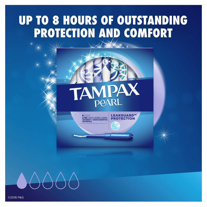 Tampax Pearl Plastic Tampons, Light Absorbency, Unscented, 36 Count (Pack of 2) (72 Total Count) (Packaging May Vary)