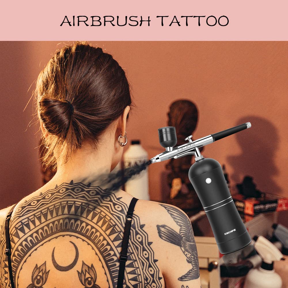 Kimchipie Cordless Airbrush Gun Kit with 30PSI Compressor Portable Handheld Mini Airbrush Kit Gravity Feed Rechargeable Airbrush for Makeup, Tattoo, Nail Art, Face Paint, Model Painting,Cake Decor