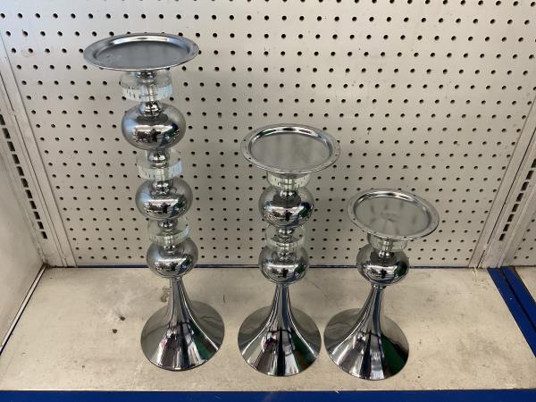 Silver Metal Beaded Candlesticks - Set of 3 Retail $75.00