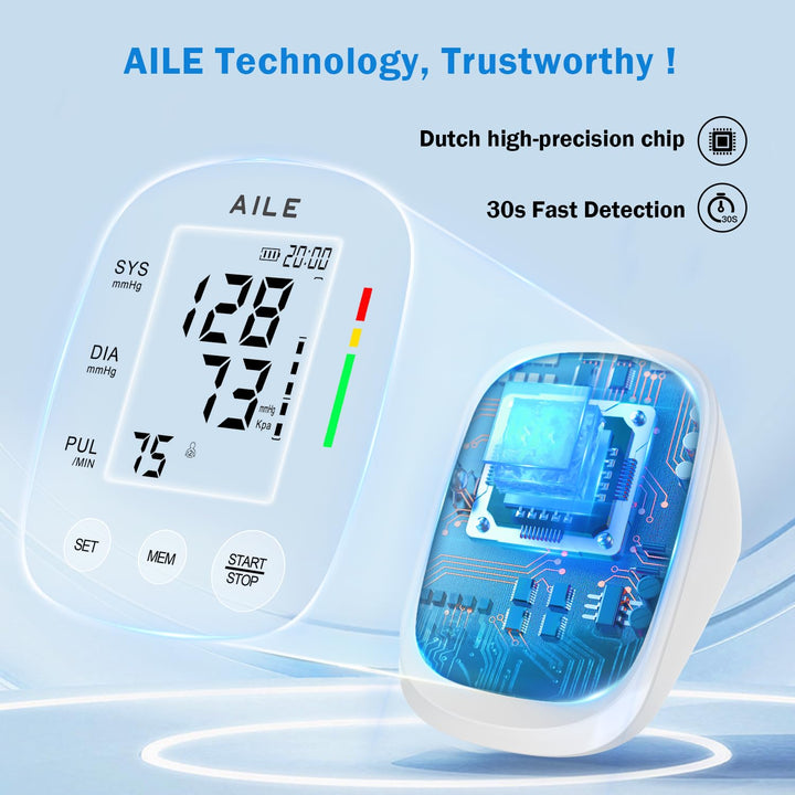 AILE Blood Pressure Monitor, Blood Pressure Machine Upper Arm Large Cuff(8.7"-16.5"), High Automatic Blood Pressure Monitors Cuff for Home Use, (BP) Manual Arm Blood Pressure Monitors, 2 * 99 Memory