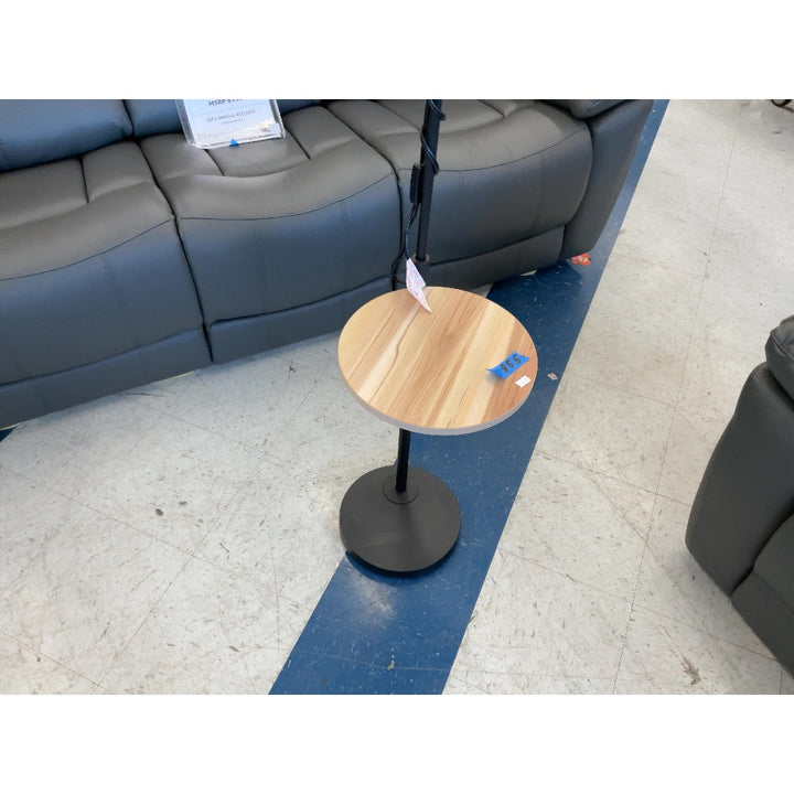 Floor Lamp with Table - Black, Wood Accent