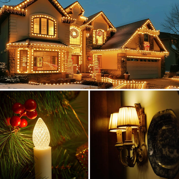 25 Pack C7 Led Replacement Christmas Light Bulb, C7 Shatterproof Led Bulbs for Christmas String Lights, E12 Candelabra Base, Commercial Grade Dimmable Holiday Bulbs, Warm White