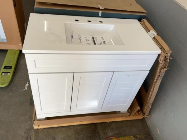 Bathroom Vanity, White Cabinet, Integrated Sink Retail $350.00