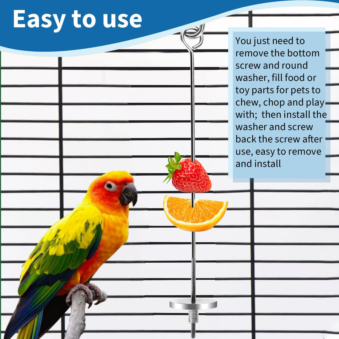 Fansunta 3 Pieces Bird Cage Food Holder Bird Cage Feeder Stainless Steel Bird Parrot Skewer Foraging Hanging Food Feeder Bird Cage Accessories for Macaws, Small Parakeets, Conures, Budgies, Finches