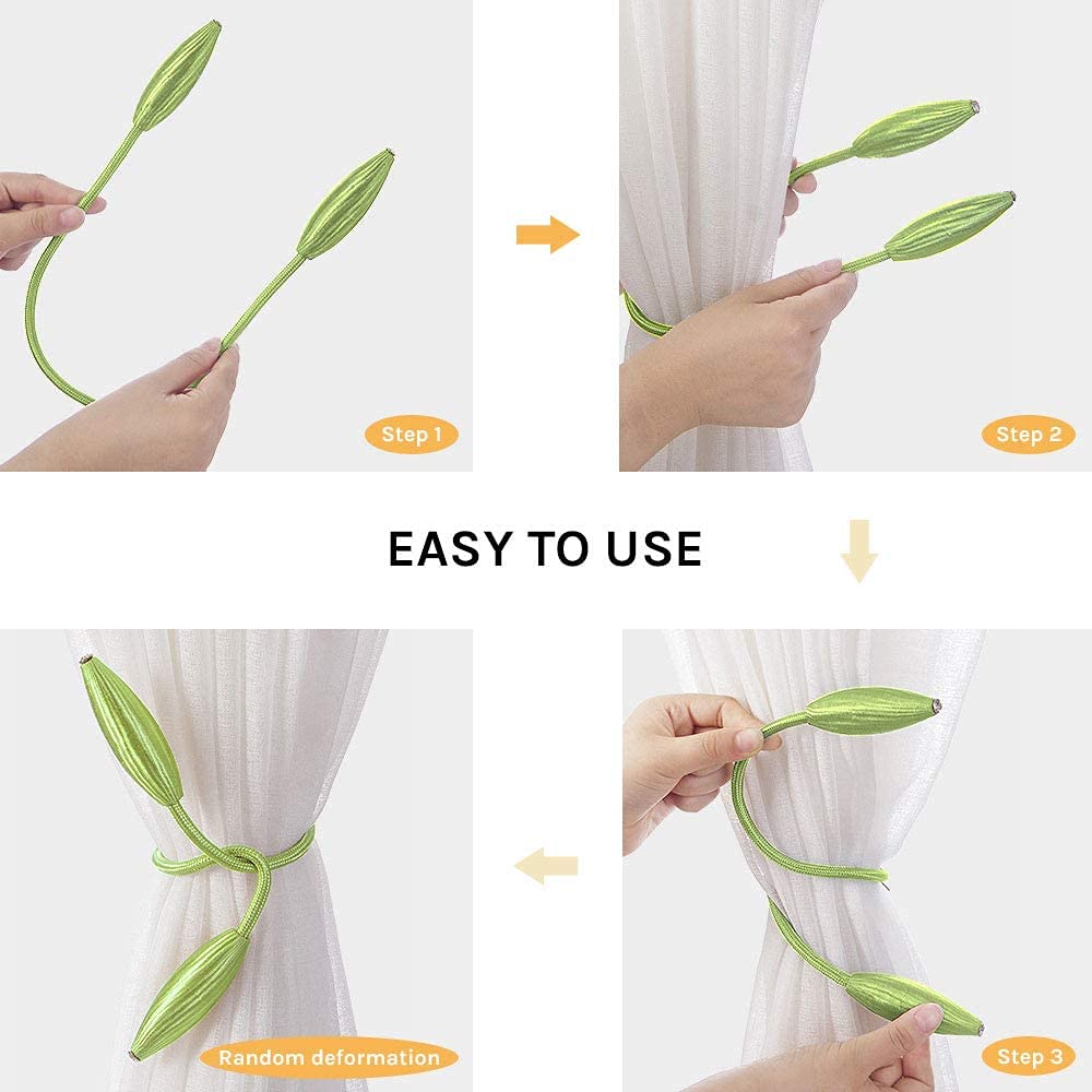 BAOANHLIFE Curtain Tiebacks Curtain Holders Clips | Curtain Ties for Drapes | Curtain Holdbacks | Curtain Tie Backs for Curtains 2 Pack | 65cm/25.60in Non-Slip Creative Window Decorative Home (Green)