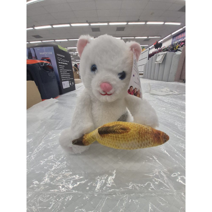 Plush White Cat Stuffed Animal, Fish Toy