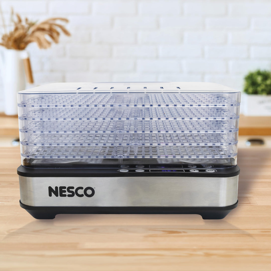 NESCO FD-5TC Snackmaster Food Dehydrator â€“ 5 BPA-Free Trays, Adjustable Temp Control, Compact Design for Jerky, Fruit, Herbs, Pet Treats, 420W