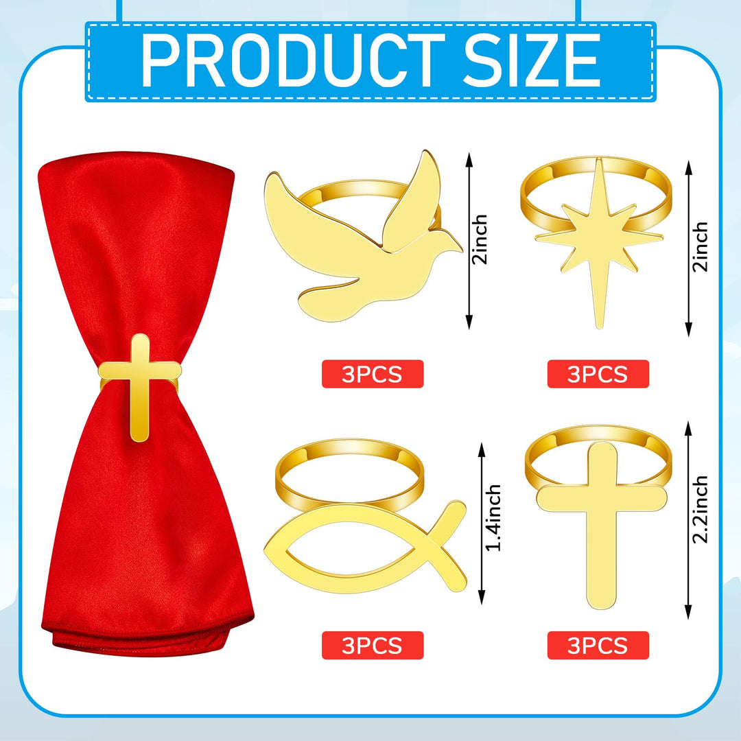 Suclain Set of 24 Gold Napkin Rings Cross Metal First Communion Napkin Ring Holder Religious Baptism Easter Napkin Rings Jesus Christian Napkin Rings for First Communion Home Table Party Decorations