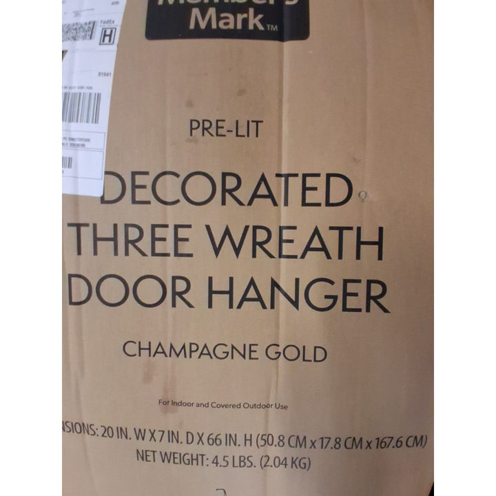 Member's Mark Pre-Lit Decorated Three Wreath Door Hanger - Champagne Gold Retail $120.00