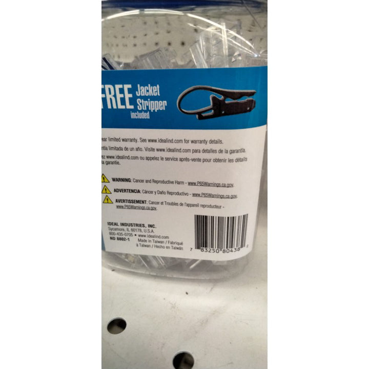 IDEAL INDUSTRIES INC. 85-372J 8P8C Single Piece Modular Plug, Feed-Thru Design RJ-45 Connector for CAT5e, Twisted Pair 100 MHz Cables, (100 Connectors, Jar)