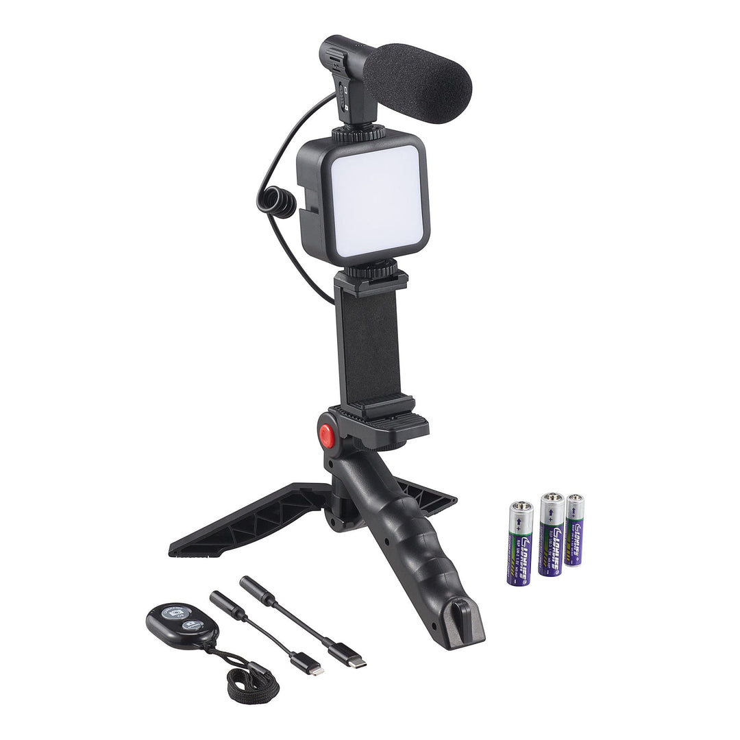 Smartphone Vlogging Kit Bluethooth, Remote Shutter Control, for Apple iPhone, Android, LED Lighting, Phone Holder Mount, Microphone for Live Stream, Video Calls Vlogging, YouTube, Instagram, TikTok