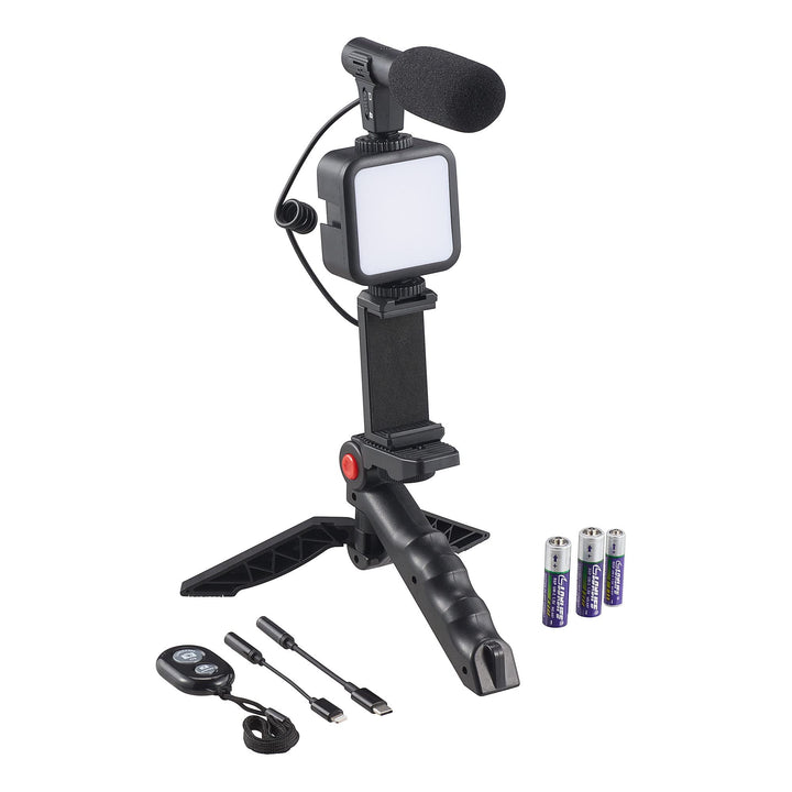 Smartphone Vlogging Kit Bluethooth, Remote Shutter Control, for Apple iPhone, Android, LED Lighting, Phone Holder Mount, Microphone for Live Stream, Video Calls Vlogging, YouTube, Instagram, TikTok