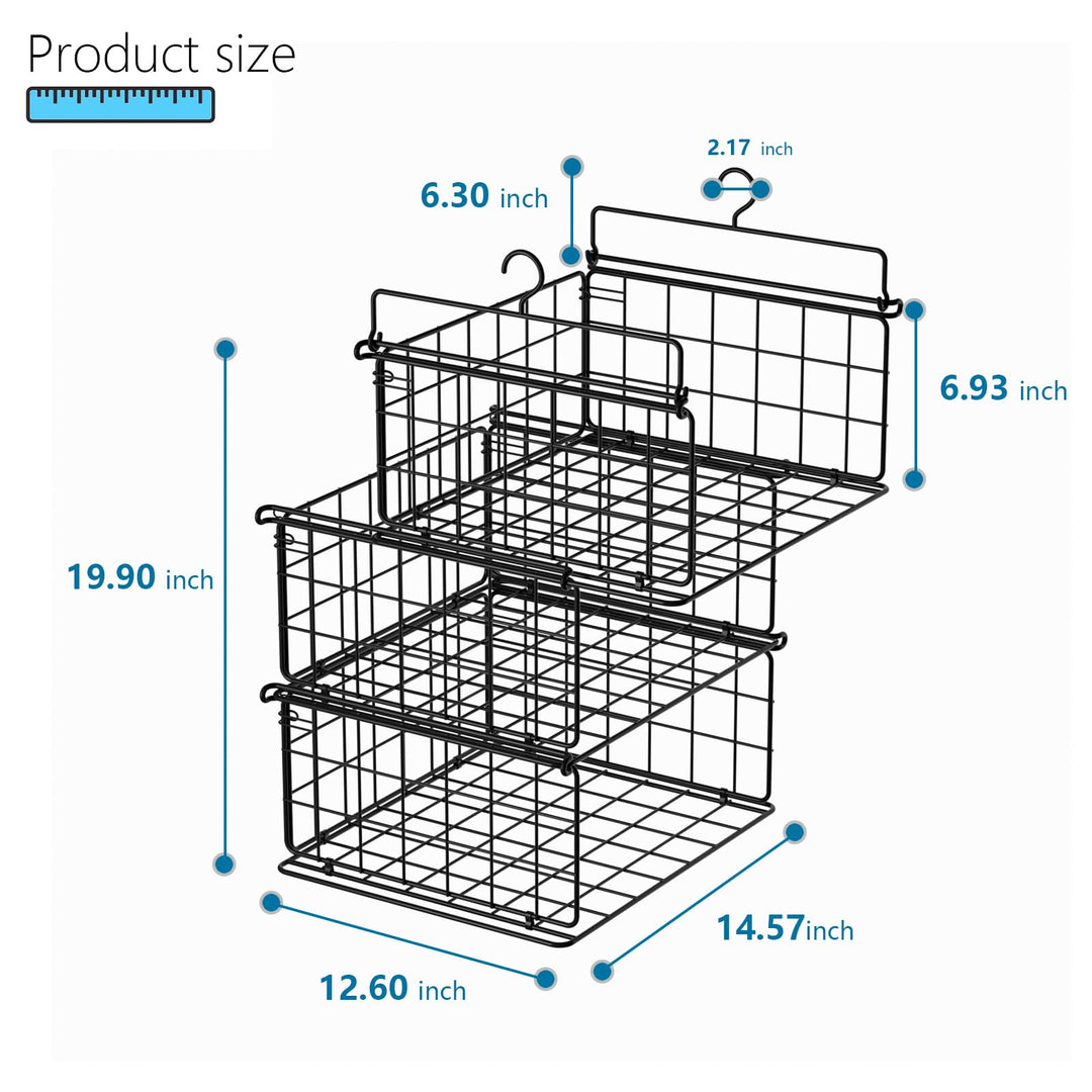Chemailon 3 Tier Hanging Stackable Closet Organizer Wire Storage Bin Basket Drawers Shelves for Clothes Sweaters Handbags Clutches Black