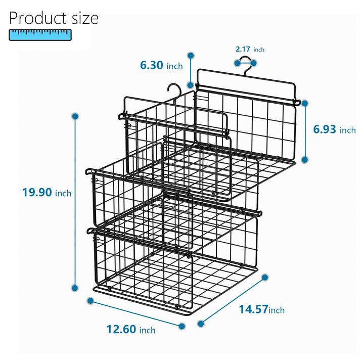 Chemailon 3 Tier Hanging Stackable Closet Organizer Wire Storage Bin Basket Drawers Shelves for Clothes Sweaters Handbags Clutches Black