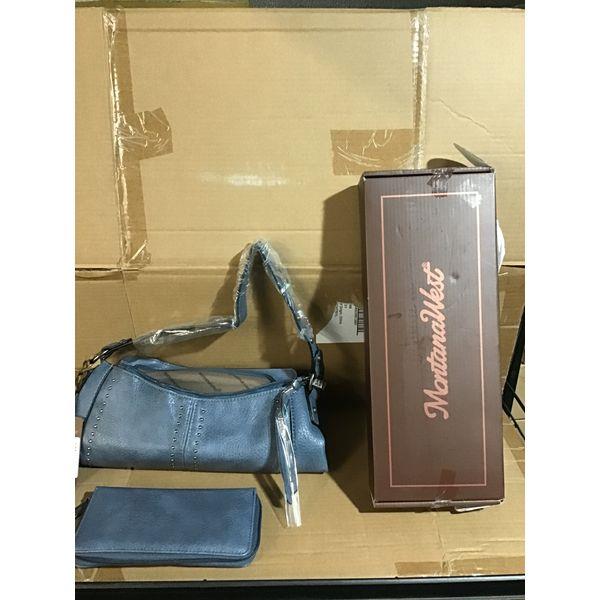 Montana West MWC2-W128JN Bag Set - Studded Design, Includes Wallet, Blue Retail $60.00