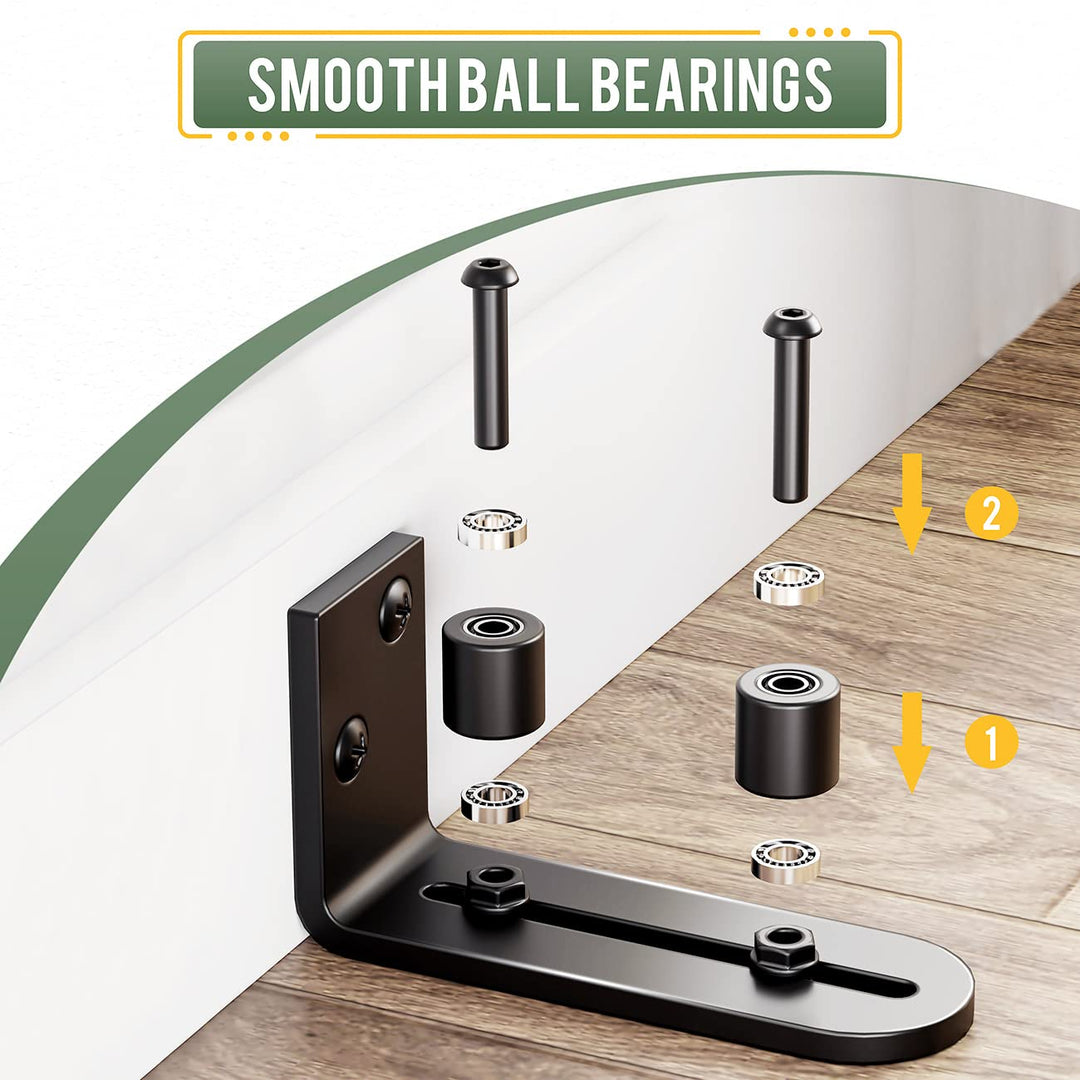 Ball Bearings Design!!!New Upgraded 2 Pcs Barn Guide for Doors!!! | Stay Roller Sliding Adjustable by SMARTSMITH | Unique Guide Flush with Floor | Durable Steel Frame (Black)